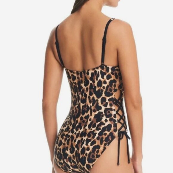 Bar Iii Women's Lace-up Cheetah Print One Piece Swimsuit Size S 10501 - Picture 2 of 4